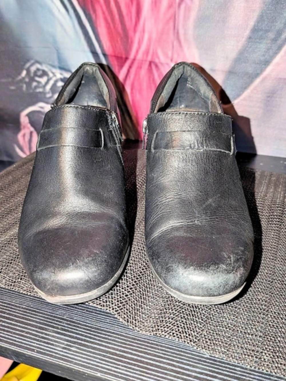 Clarks Black Leather-Look Block Heel Shoes